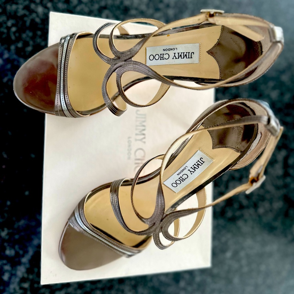 Jimmy Choo Steel Mirror Leather Stilettos in Pewter/Original box Women’s size 39